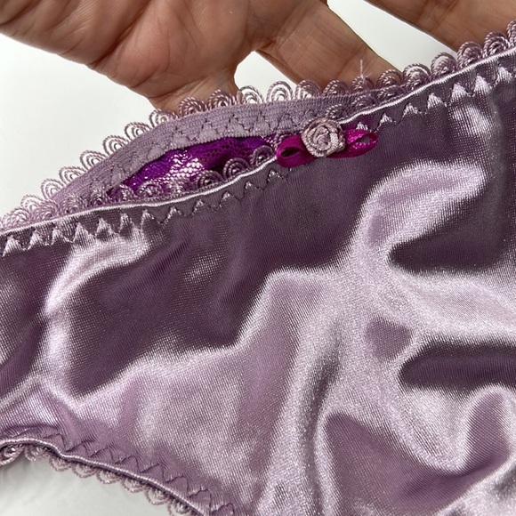 IZA Silky Satin & Lace Stretchy Lavender Purple Cheekini‎ Brazilian Almost Thong - Picture 5 of 17